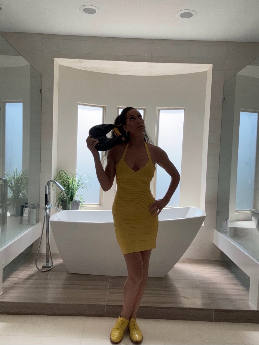 Herve Leger Yellow Halter Bandage Dress - Small